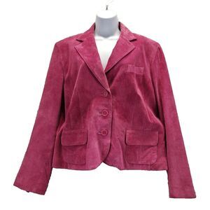 Valerie Stevens Women Sz XL Fuchsia 100% Leather 3 Button Blazer Jacket Tailored